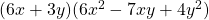 (6x + 3y)(6x^2 - 7xy + 4y^2)