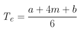 "Te" equals "a" plus "4m" plus "b", divided by 6