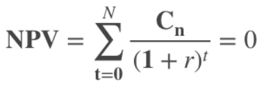 The Internal Rate of Return equals the net cash inflow in a time period, divided by the rate of return.