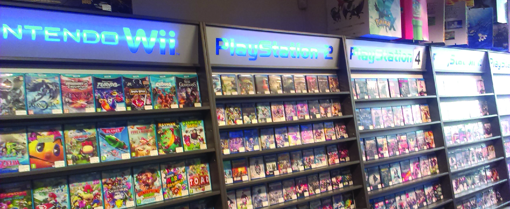 A photo of racks of electronic games.