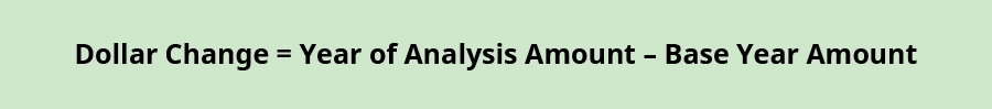 Dollar change equals Year of analysis amount minus Base year amount.