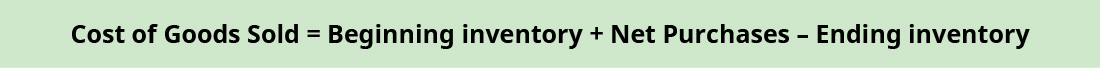 Cost of goods sold equals beginning inventory plus net purchases minus ending inventory.