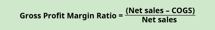 Gross Profit Margin Ratio equals Net sales minus Cost of Goods Sold divided by Net sales.