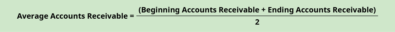 Average Accounts receivable equals (Beginning Accounts Receivable plus Ending Accounts Receivable) divided by 2.