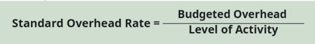 Standard overhead rate = budgeted overhead divided by level of activity