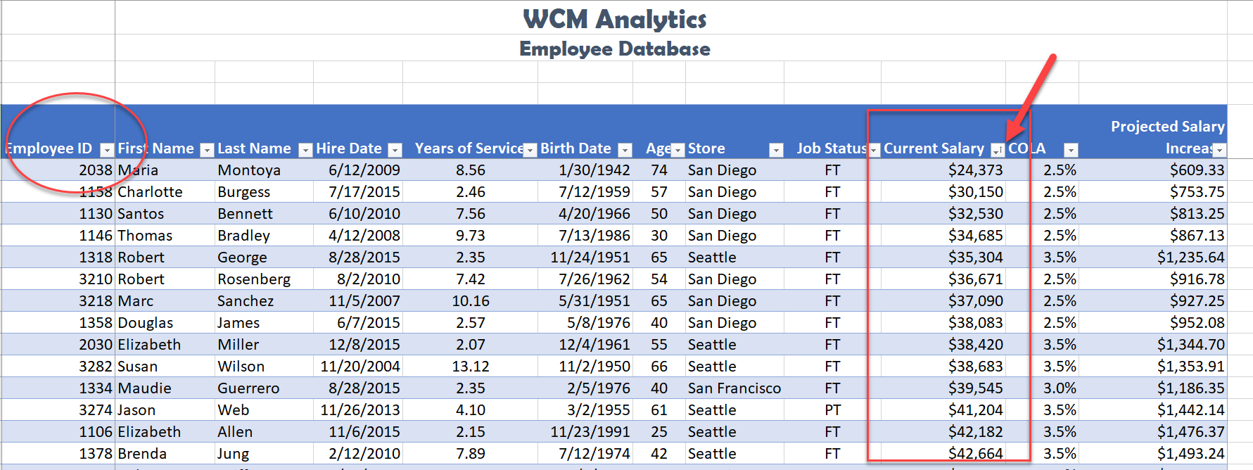 Current Salary Sort Solution Screenshot