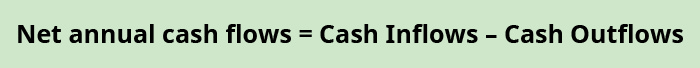 Net annual cash flows equals cash inflows minus cash outflows.